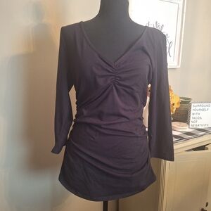 Boston Proper NWT V-Neck Ruched Long Sleeve Top Black Sz MEDIUM